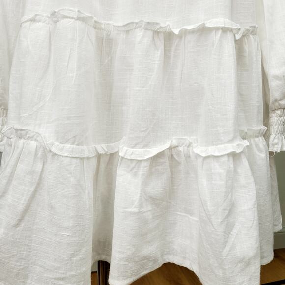 NWT Altar'd State Cotton Ruffled Tiered Mini Dress Size L White Boho Chic Flowy - Picture 7 of 14